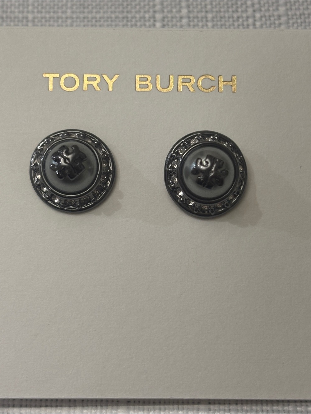 Tory Burch Gray and Gunmetal Logo Earrings